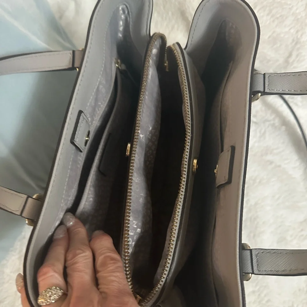 kate spade Gray Structured Saffiano Satchel with Gold Plate